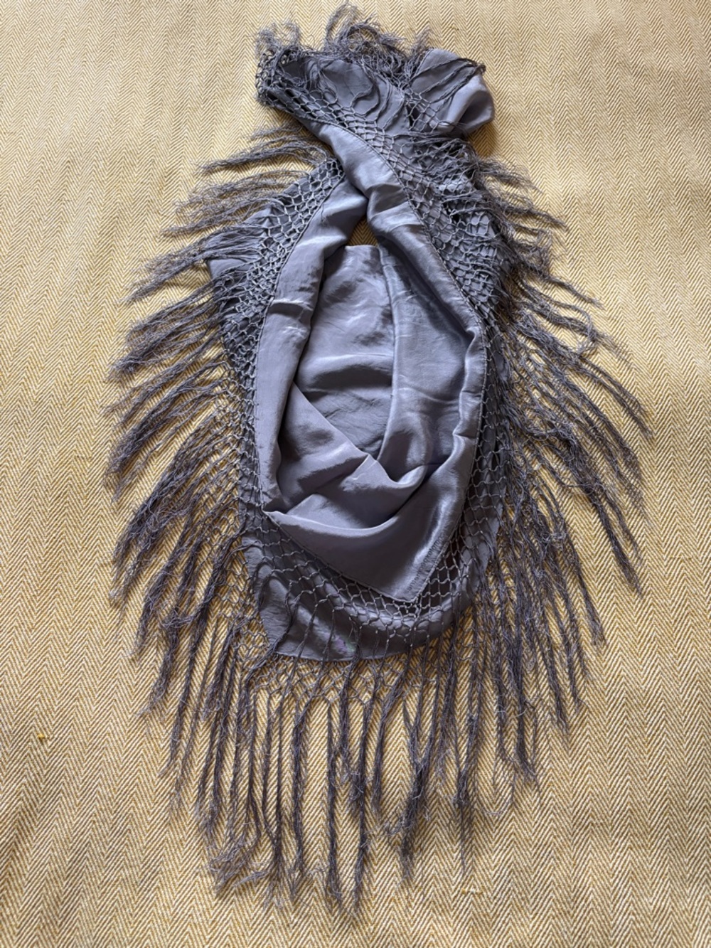 Lilac Silk Scarf – Fringe Trim – Large 34 x 34 – Textured / Statement